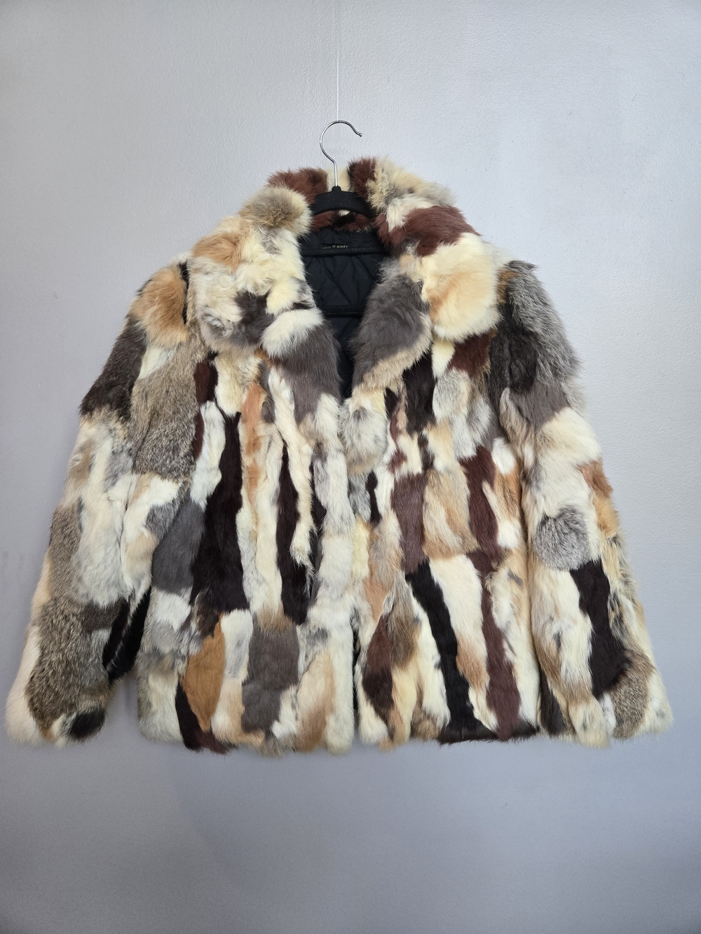 Vintage Patchwork Real Rabbit. Fur Jacket Multi Color Boho 80s